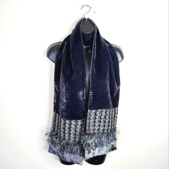 Vintage Silk Velvet Mitchies 90s Canada Artsy Whimsigoth Vamp Grey Scarf - Picture 1 of 10